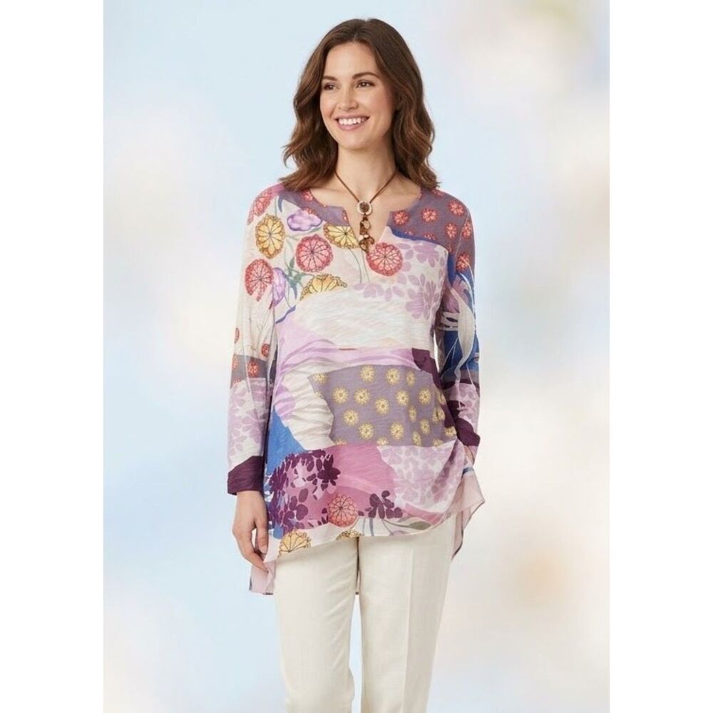 Boho Floral Tunic Top Jess & Jane Patchwork Knit Retro Bohemian Naturecore